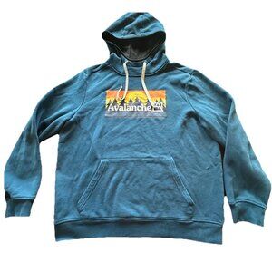 Avalanche Outdoor Supply Company Blue Graphic Mountain Logo Hoodie Size Large